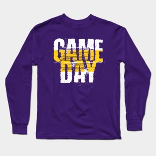 Purple and Gold Gameday // Grunge Vintage Football Gameday Long Sleeve T-Shirt